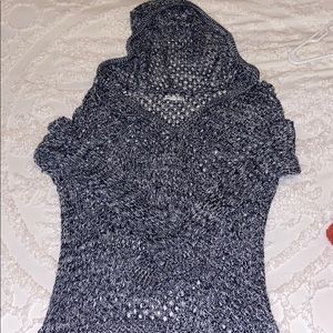 Woven long sleeve hooded cover up